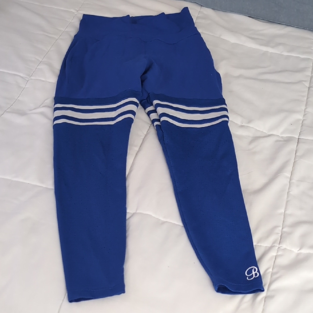 Bombshell Sportswear Blue Leggings with White Stripes